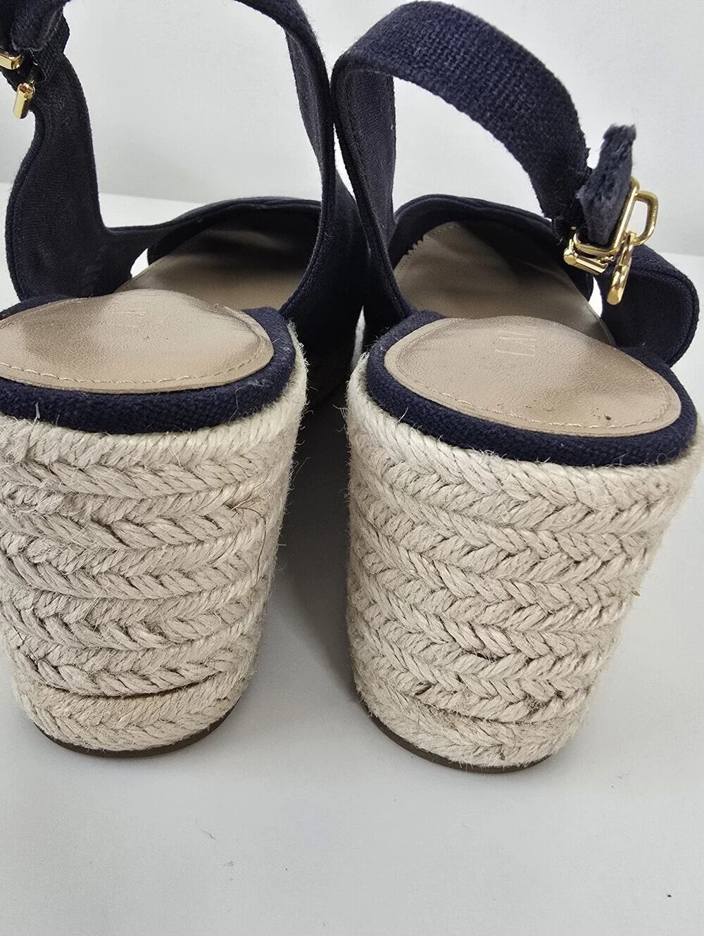 Lauren Ralph Lauren Navy Hadley Espadrille Wedge Canvas Sandals 8B Slingback
